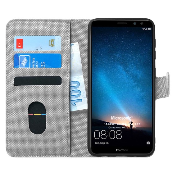 Microsonic Huawei Mate 10 Lite Kılıf Fabric Book Wallet Gri 1