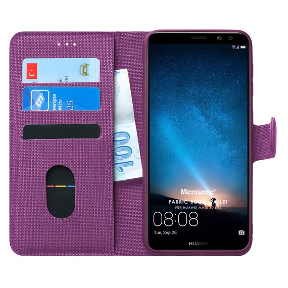 Microsonic Huawei Mate 10 Lite Kılıf Fabric Book Wallet Mor 1