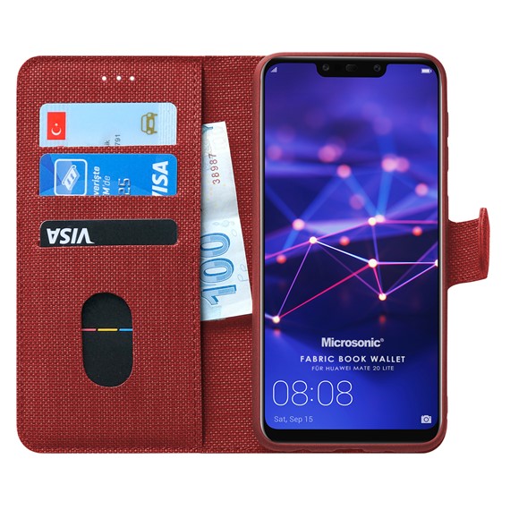 Microsonic Huawei Mate 20 Lite Kılıf Fabric Book Wallet Kırmızı 1