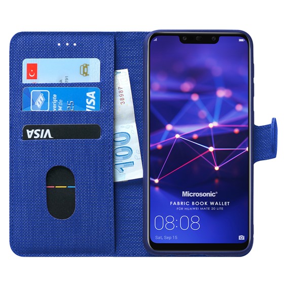 Microsonic Huawei Mate 20 Lite Kılıf Fabric Book Wallet Lacivert 1