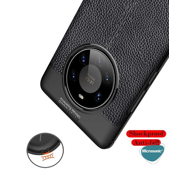 Microsonic Huawei Mate 40 Pro Kılıf Deri Dokulu Silikon Siyah 5