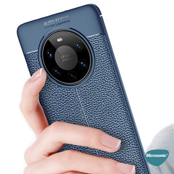 Microsonic Huawei Mate 40 Pro Kılıf Deri Dokulu Silikon Lacivert 6