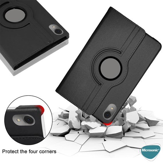 Microsonic Honor Pad X8 Pro Kılıf 360 Rotating Stand Deri Gümüş 2
