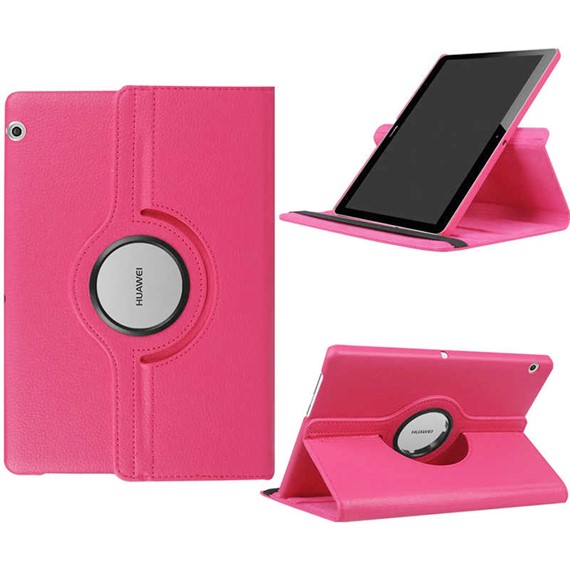 Microsonic Huawei MediaPad T5 10 Kılıf 360 Rotating Stand Deri Koyu Pembe 4