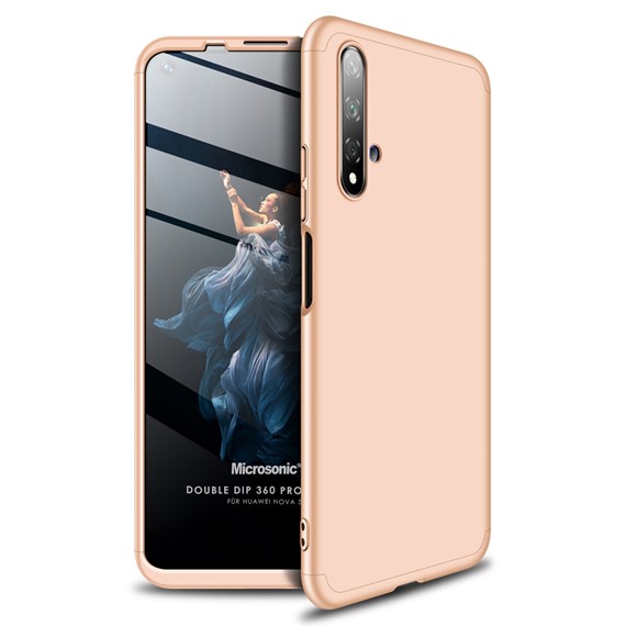 Microsonic Huawei Nova 5T Kılıf Double Dip 360 Protective Gold 1