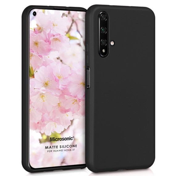 Microsonic Matte Silicone Huawei Nova 5T Kılıf Siyah 1