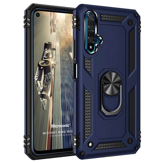 Microsonic Huawei Nova 5T Kılıf Military Ring Holder Lacivert 1