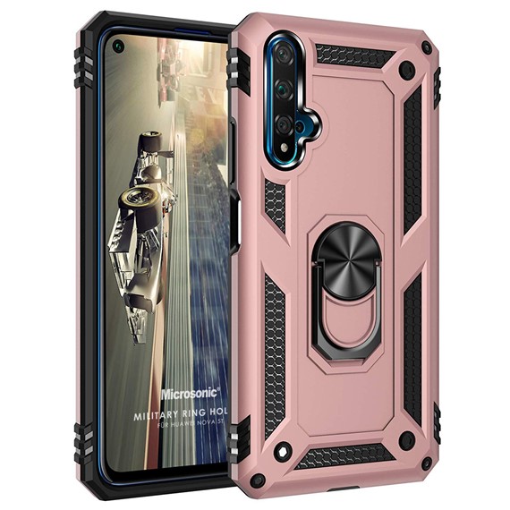 Microsonic Huawei Nova 5T Kılıf Military Ring Holder Rose Gold 1