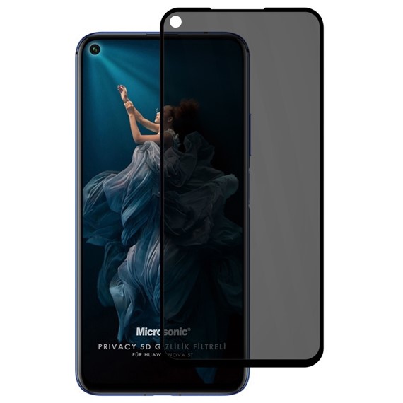 Microsonic Huawei Nova 5T Privacy 5D Gizlilik Filtreli Cam Ekran Koruyucu Siyah 1