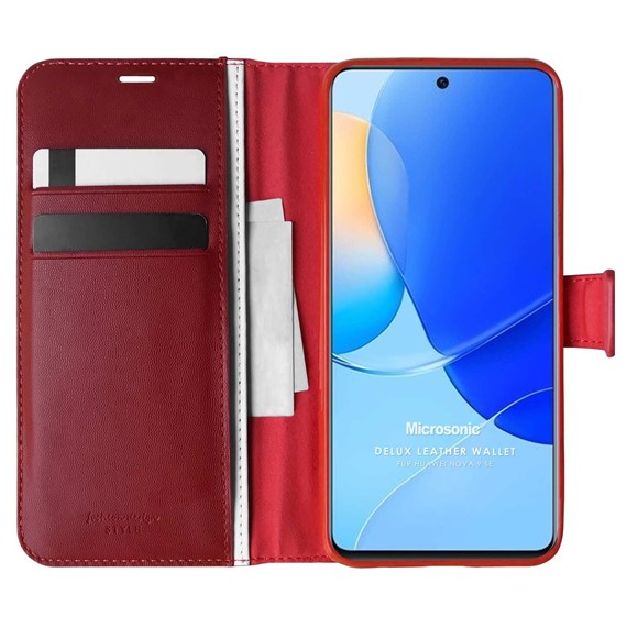 Microsonic Huawei Nova 9 SE Kılıf Delux Leather Wallet Kırmızı 1