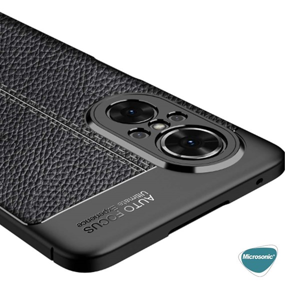 Microsonic Huawei Nova 9 SE Kılıf Deri Dokulu Silikon Siyah 3