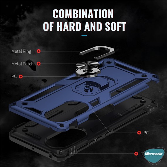 Microsonic Huawei Nova 9 SE Kılıf Military Ring Holder Gümüş 2