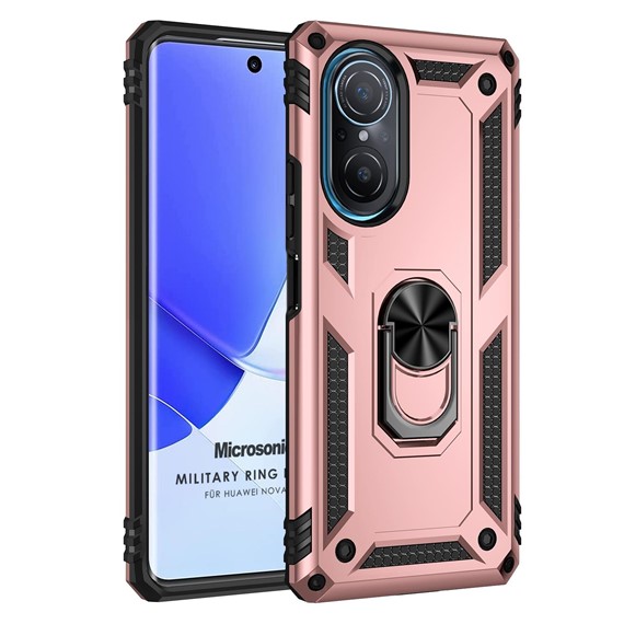 Microsonic Huawei Nova 9 SE Kılıf Military Ring Holder Rose Gold 1