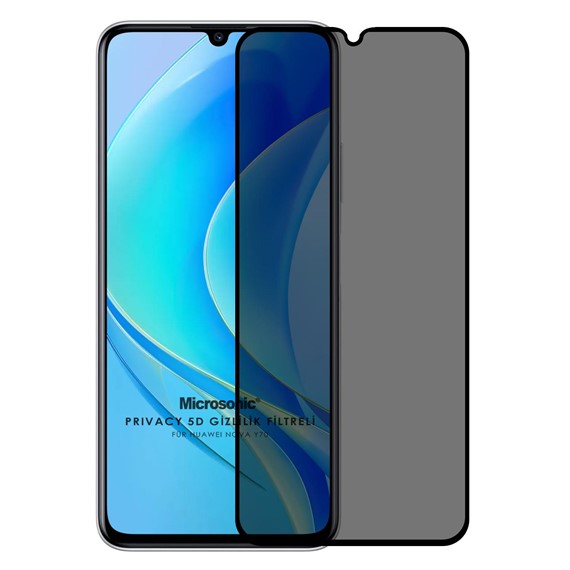 Microsonic Huawei Nova Y70 Privacy 5D Gizlilik Filtreli Cam Ekran Koruyucu Siyah 1