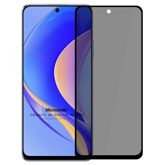 Microsonic Huawei Nova Y90 Privacy 5D Gizlilik Filtreli Cam Ekran Koruyucu Siyah 1