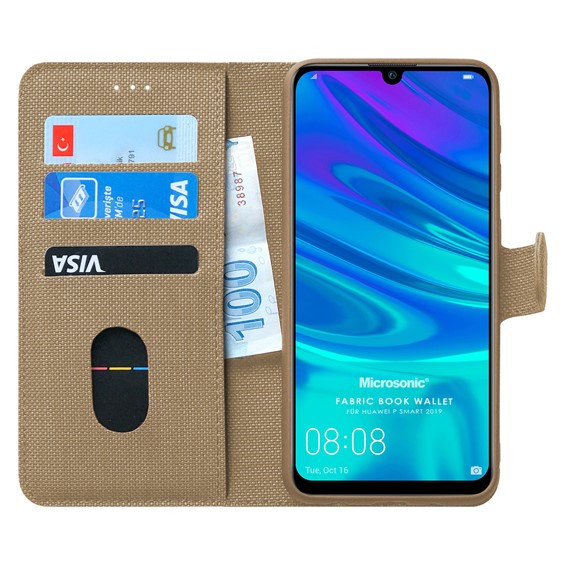 Microsonic Huawei P Smart 2019 Kılıf Fabric Book Wallet Gold 1