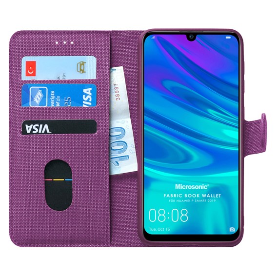 Microsonic Huawei P Smart 2019 Kılıf Fabric Book Wallet Mor 1