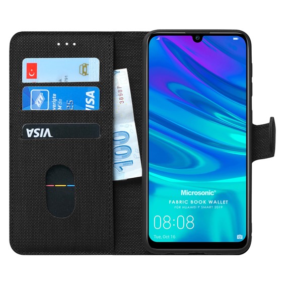 Microsonic Huawei P Smart 2019 Kılıf Fabric Book Wallet Siyah 1