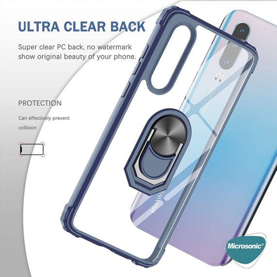 Microsonic Huawei P Smart 2019 Kılıf Grande Clear Ring Holder Kırmızı 3