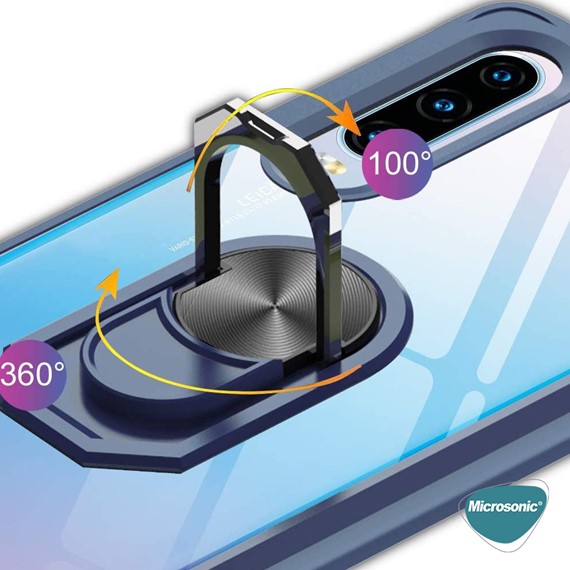 Microsonic Huawei Honor 10 Lite Kılıf Grande Clear Ring Holder Siyah 4