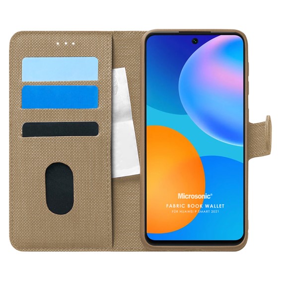 Microsonic Huawei P Smart 2021 Kılıf Fabric Book Wallet Gold 1