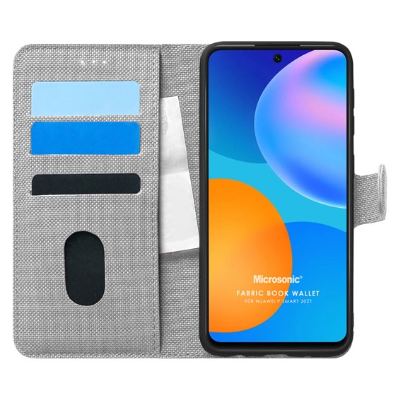 Microsonic Huawei P Smart 2021 Kılıf Fabric Book Wallet Gri 1