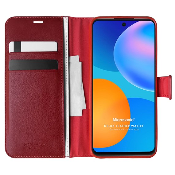 Microsonic Huawei P Smart 2021 Kılıf Delux Leather Wallet Kırmızı 1
