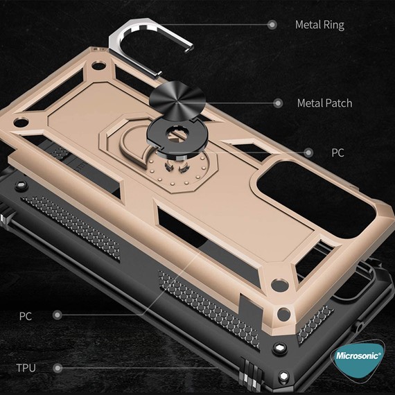 Microsonic Huawei P Smart 2021 Kılıf Military Ring Holder Gümüş 7