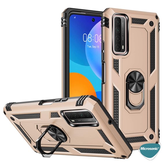 Microsonic Huawei P Smart 2021 Kılıf Military Ring Holder Gold 8