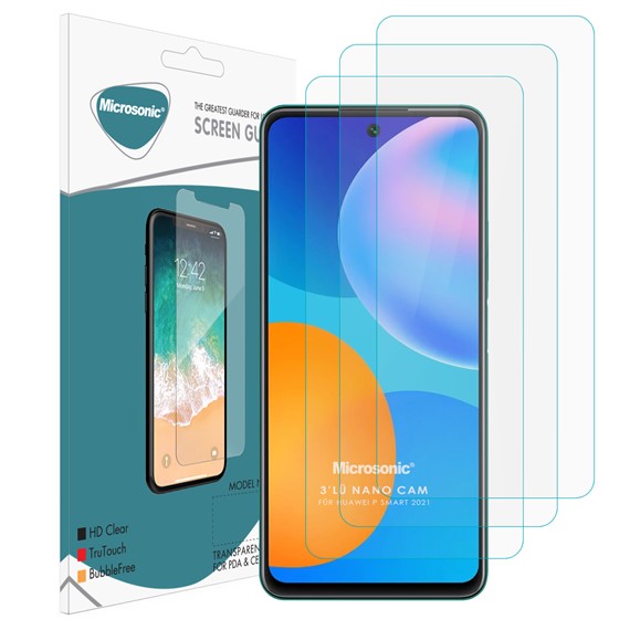 Microsonic Huawei P Smart 2021 Screen Protector Nano Glass Cam Ekran Koruyucu 3 Pack 1