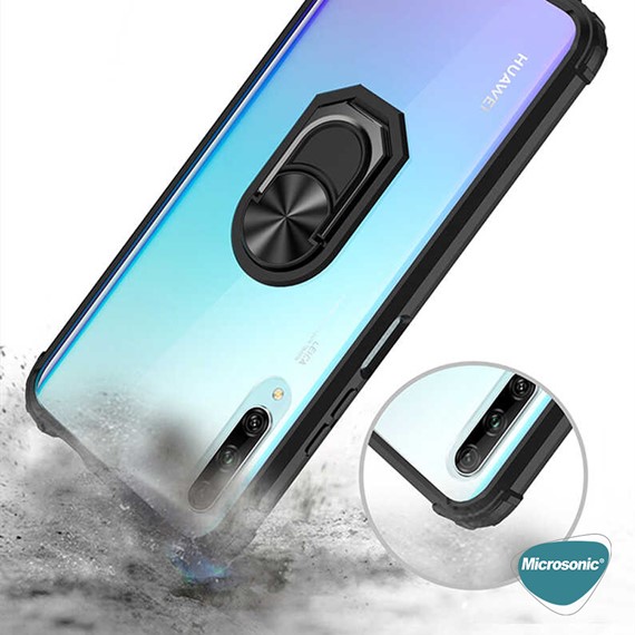 Microsonic Huawei P Smart Pro Kılıf Grande Clear Ring Holder Lacivert 4