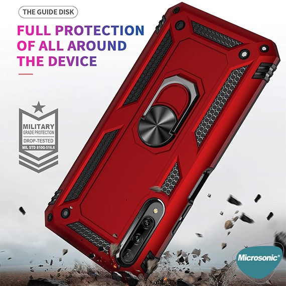 Microsonic Huawei P Smart Pro Kılıf Military Ring Holder Gümüş 3