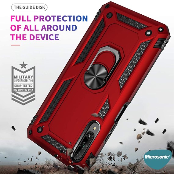 Microsonic Huawei P Smart Pro Kılıf Military Ring Holder Kırmızı 3