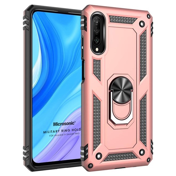 Microsonic Huawei P Smart Pro Kılıf Military Ring Holder Rose Gold 1