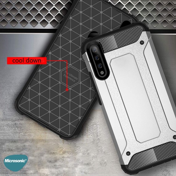 Microsonic Huawei P Smart S Kılıf Rugged Armor Gümüş 5