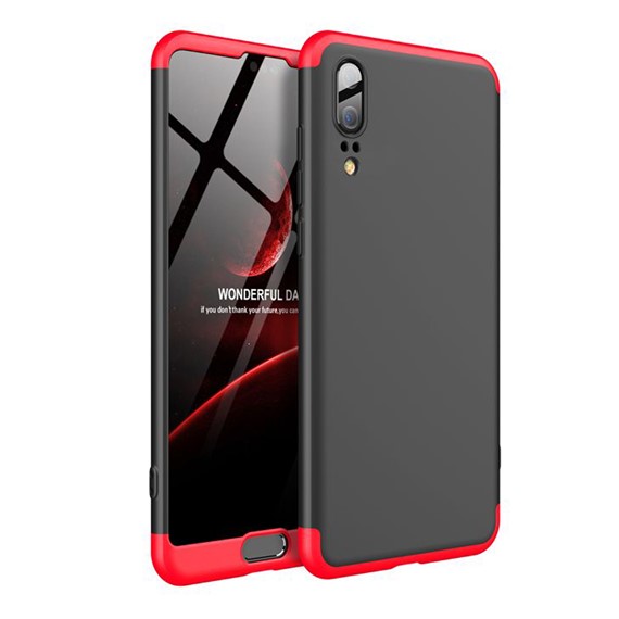 Microsonic Huawei P20 Kılıf Double Dip 360 Protective Siyah Kırmızı 1