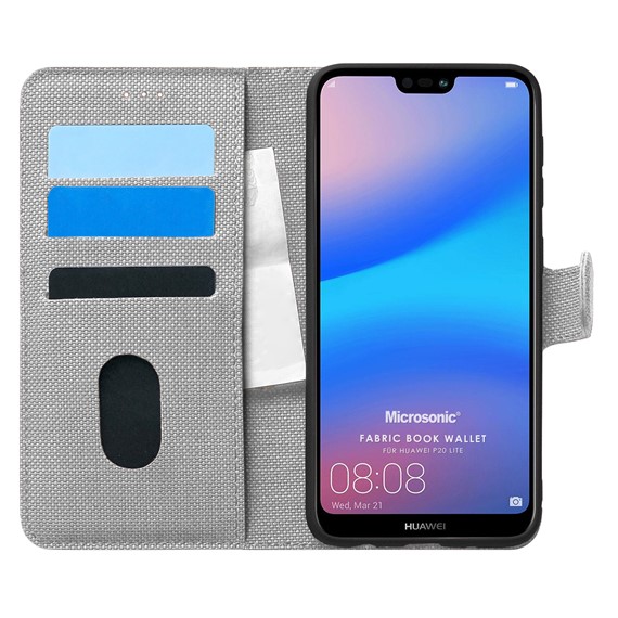 Microsonic Huawei P20 Lite Kılıf Fabric Book Wallet Gri 1