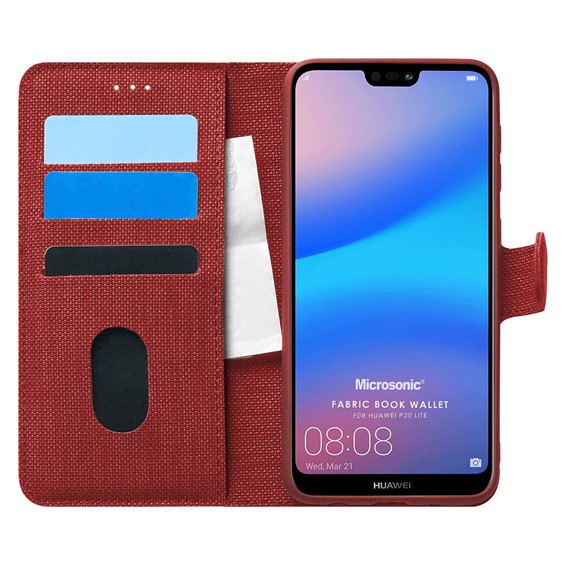 Microsonic Huawei P20 Lite Kılıf Fabric Book Wallet Kırmızı 1
