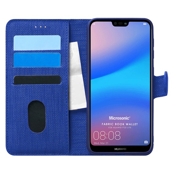 Microsonic Huawei P20 Lite Kılıf Fabric Book Wallet Lacivert 1