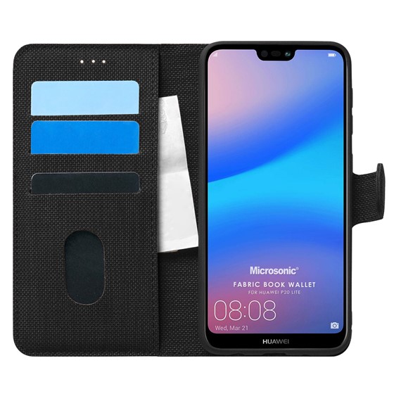 Microsonic Huawei P20 Lite Kılıf Fabric Book Wallet Siyah 1