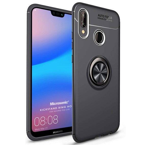 Microsonic Huawei P20 Lite Kılıf Kickstand Ring Holder Siyah 1