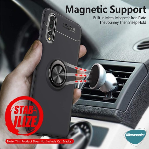 Microsonic Huawei P20 Pro Kılıf Kickstand Ring Holder Kırmızı 3