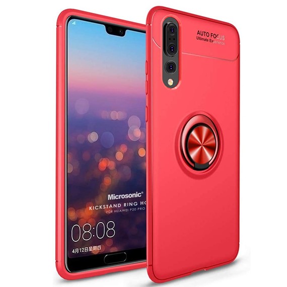 Microsonic Huawei P20 Pro Kılıf Kickstand Ring Holder Kırmızı 1