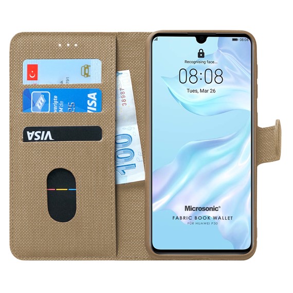 Microsonic Huawei P30 Kılıf Fabric Book Wallet Gold 1