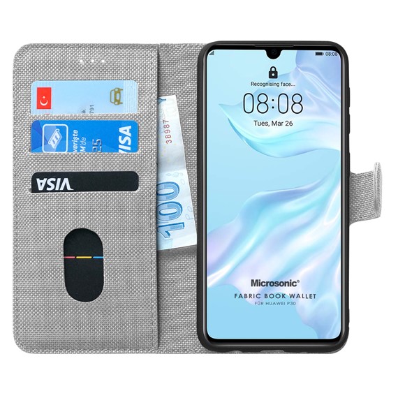 Microsonic Huawei P30 Kılıf Fabric Book Wallet Gri 1