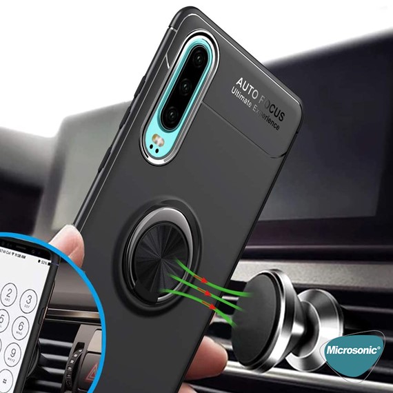 Microsonic Huawei P30 Kılıf Kickstand Ring Holder Siyah 3