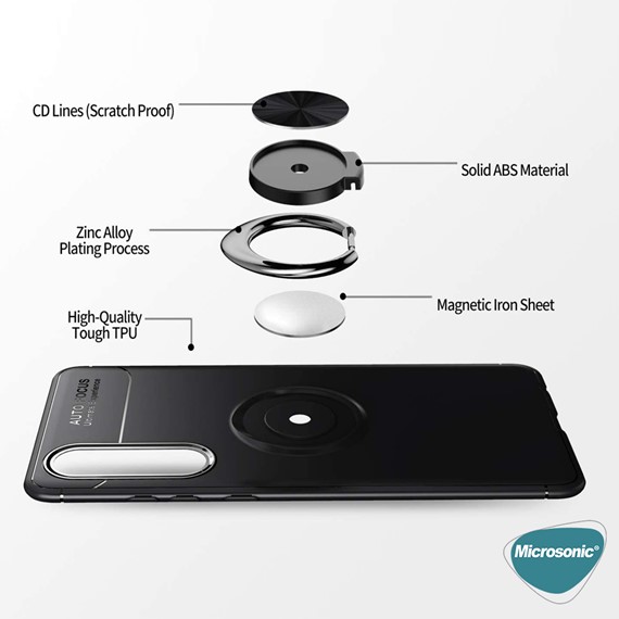Microsonic Huawei P30 Kılıf Kickstand Ring Holder Siyah 5