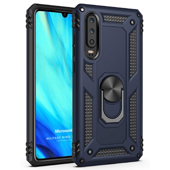 Microsonic Huawei P30 Kılıf Military Ring Holder Lacivert 1