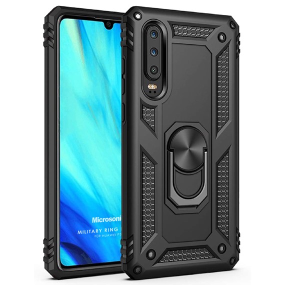 Microsonic Huawei P30 Kılıf Military Ring Holder Siyah 1