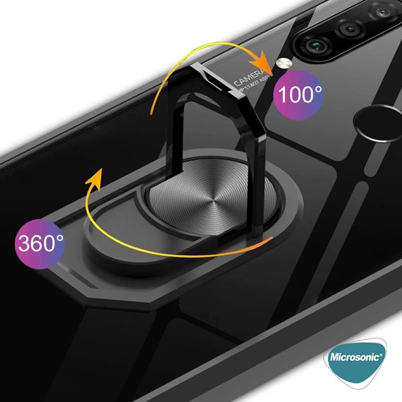 Microsonic Huawei P30 Lite Kılıf Grande Clear Ring Holder Siyah 4